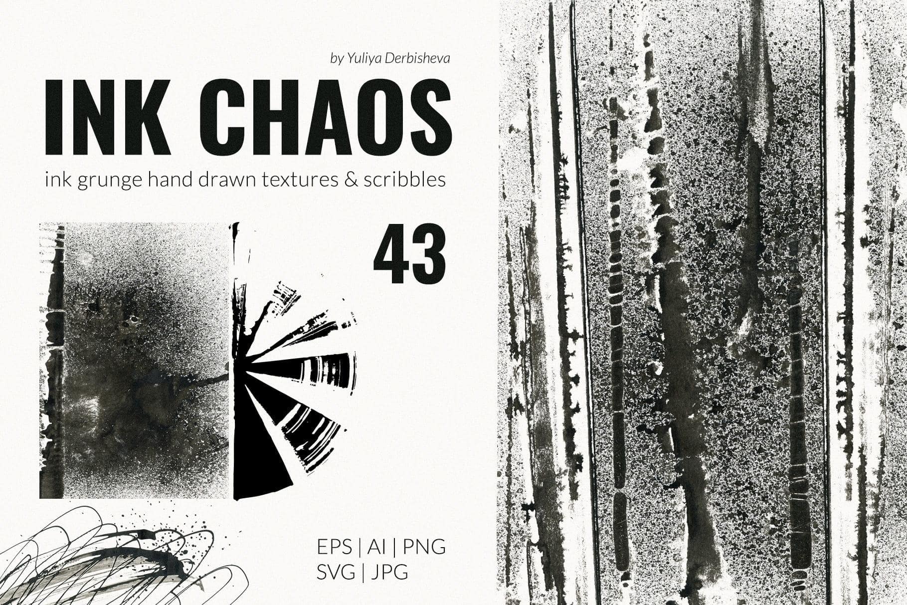 Abstract black and white ink grunge textures and scribbles for art projects.