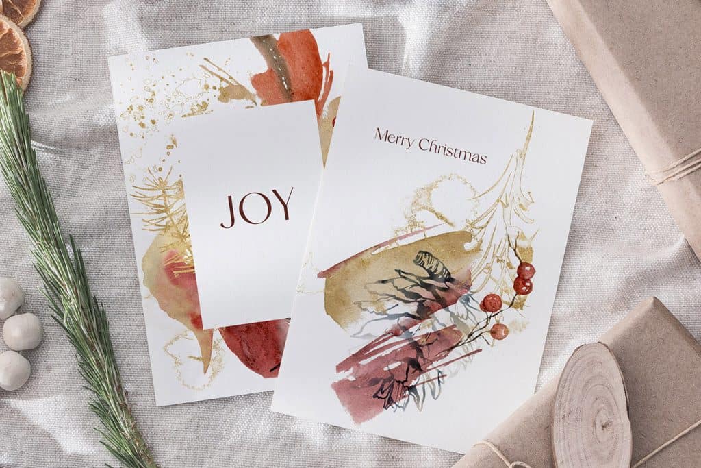 Abstract Christmas Cards Design Trendy Hand Drawn Watercolor