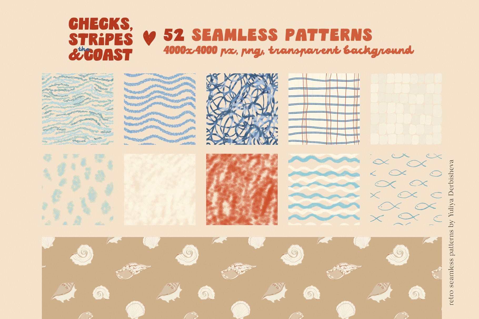 Checks, Stripes & the Coast — Hand-Drawn Coastal Seamless Patterns - Image 11