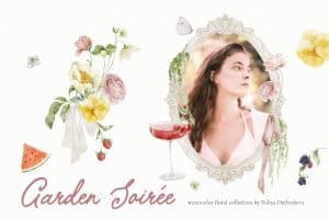 Garden Soiree watercolor flowers frames berries illustrations 02