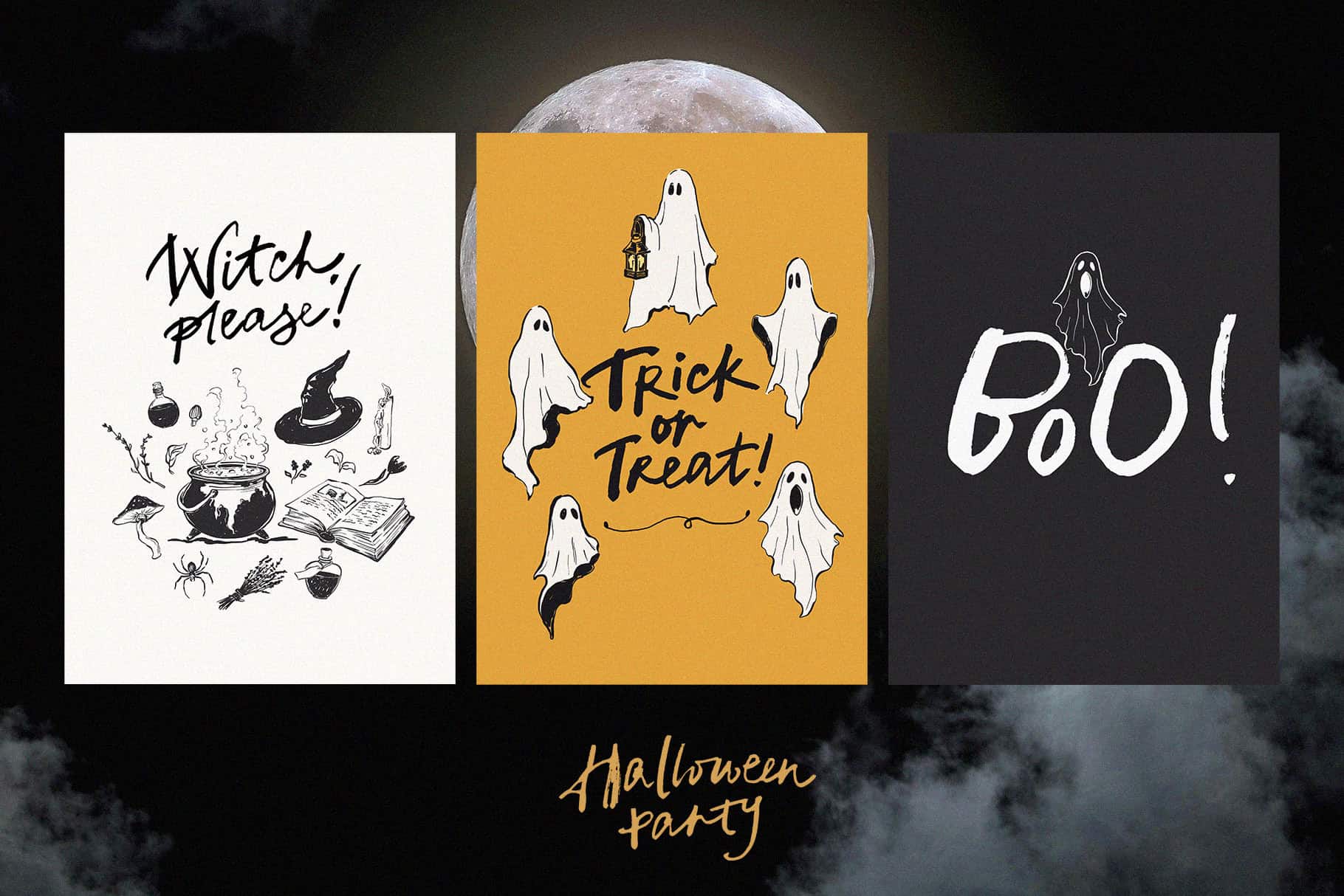 Halloween Party – Cute & Whimsical hand-drawn vector clipart, Posters and seamless patterns - Image 2
