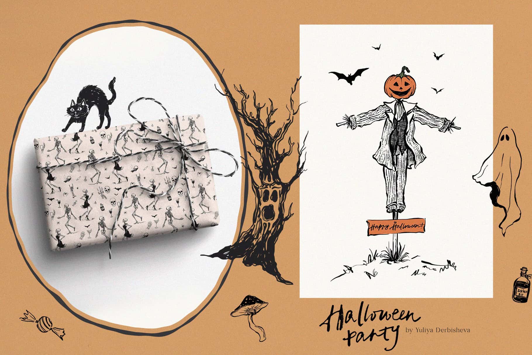 Halloween Party – Cute & Whimsical hand-drawn vector clipart, Posters and seamless patterns - Image 5