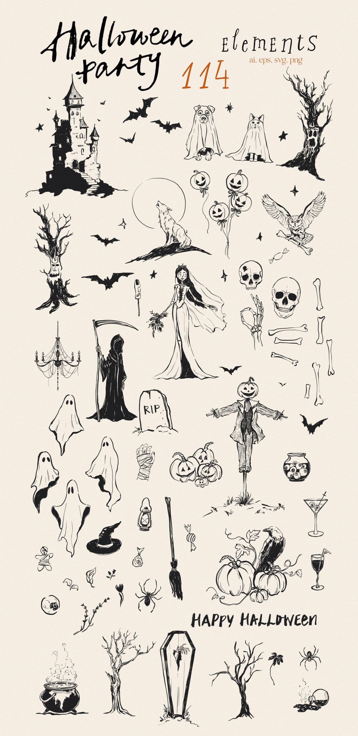 Halloween Party – Cute & Whimsical hand-drawn vector clipart, Posters and seamless patterns - Image 7