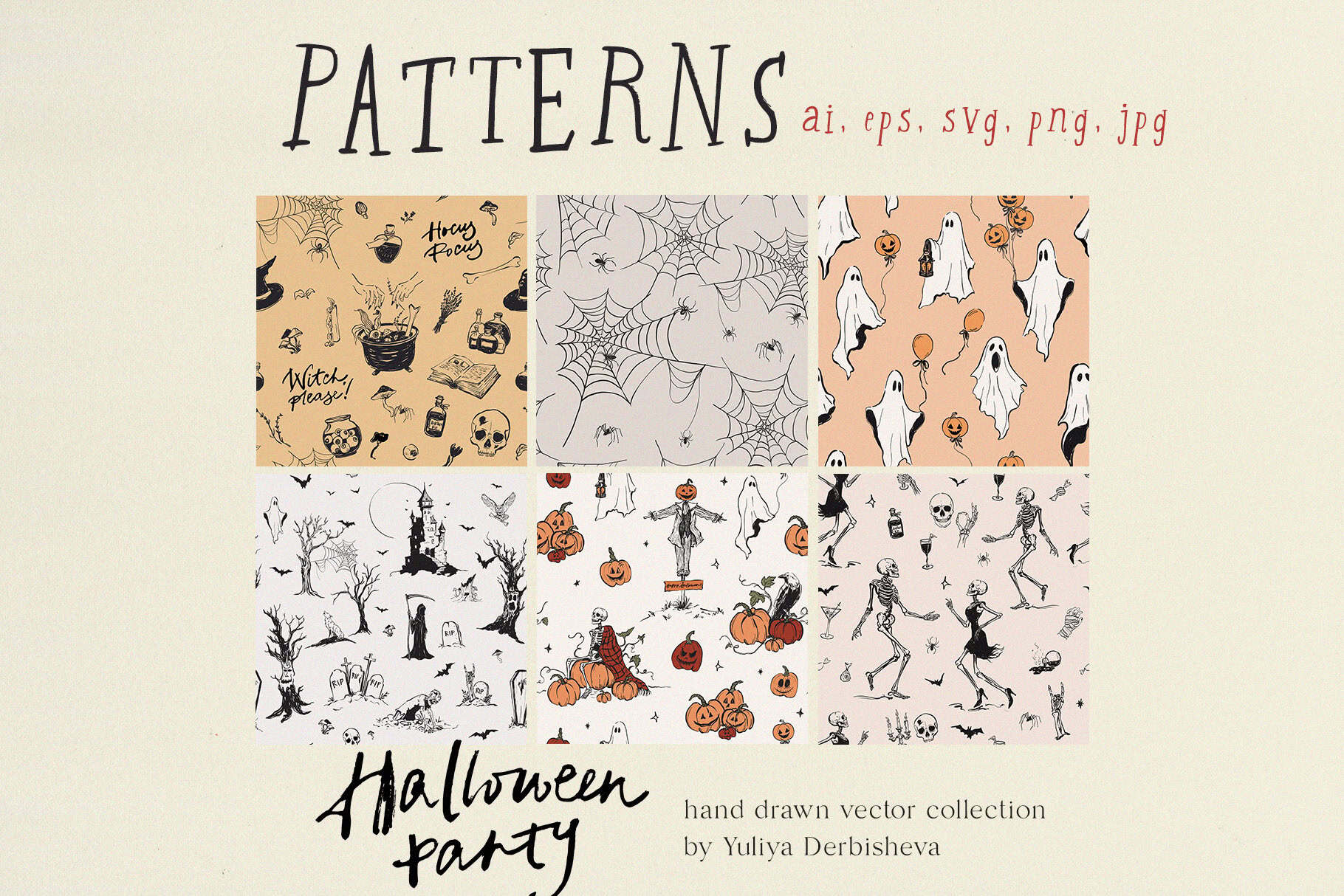Halloween Party – Cute & Whimsical hand-drawn vector clipart, Posters and seamless patterns - Image 11
