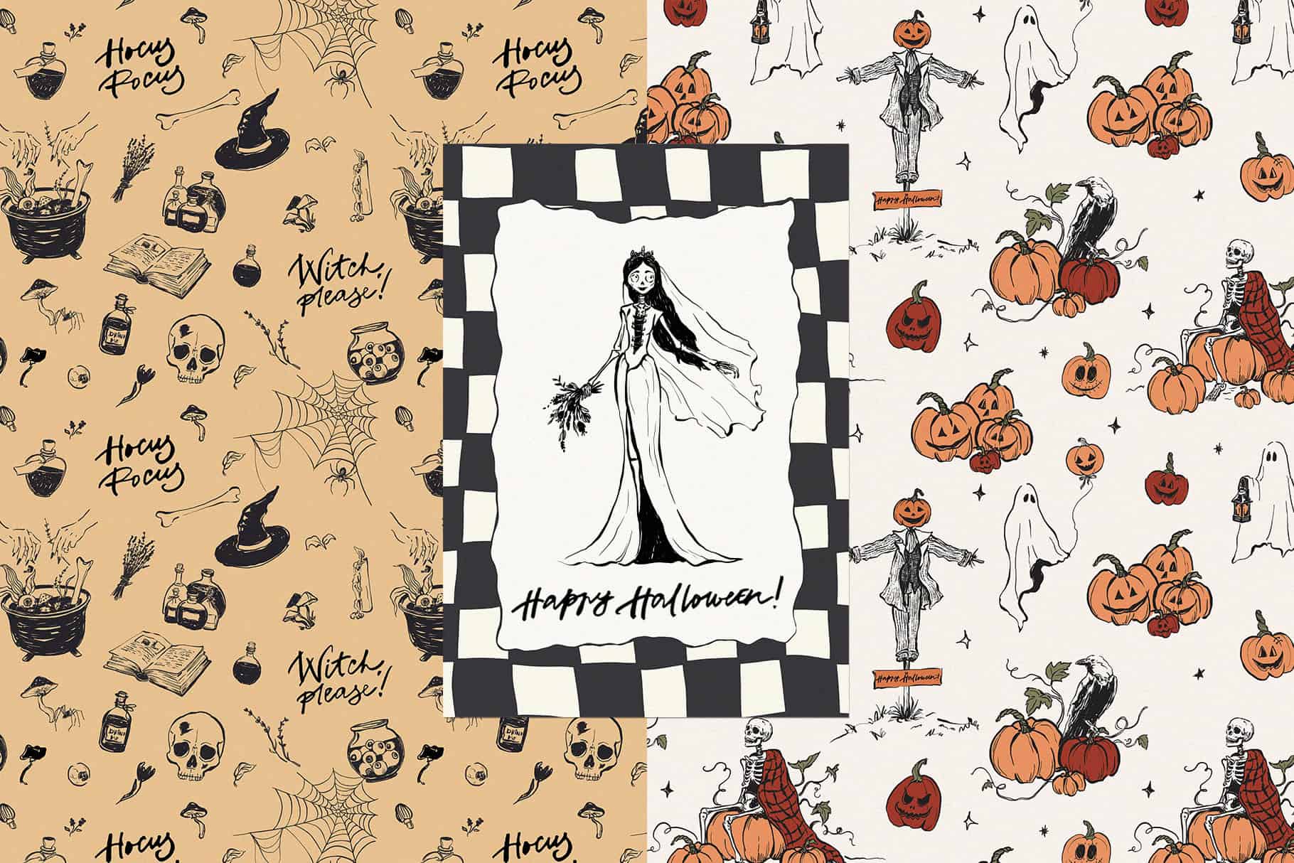 Halloween Party – Cute & Whimsical hand-drawn vector clipart, Posters and seamless patterns - Image 12