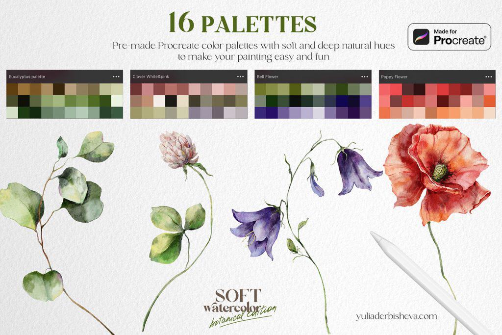 Nature hue color Palette for Procreate for flower drawing