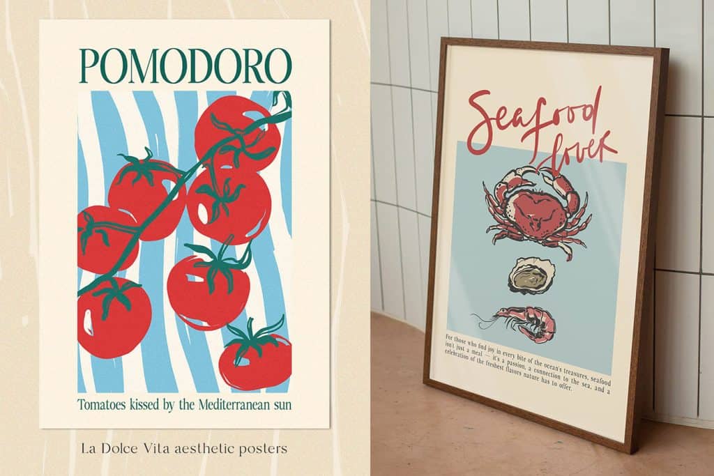 tomato seafood poster la dolce vita design trend illustration clipart