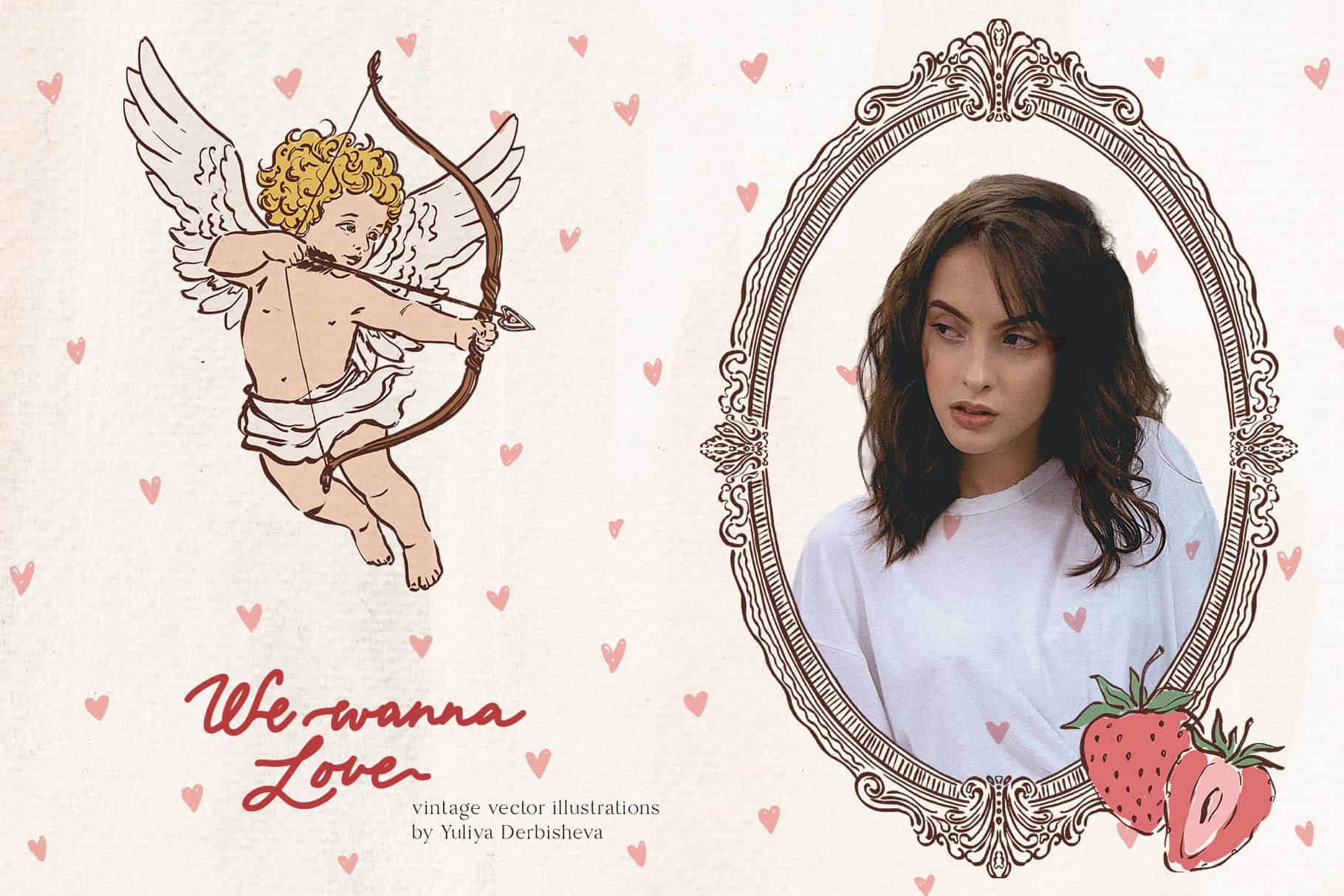 We wanna Love: vector vintage illustrations, Cupids clipart, rococo elegant frames, Valentine's Day posters and cards - Image 2