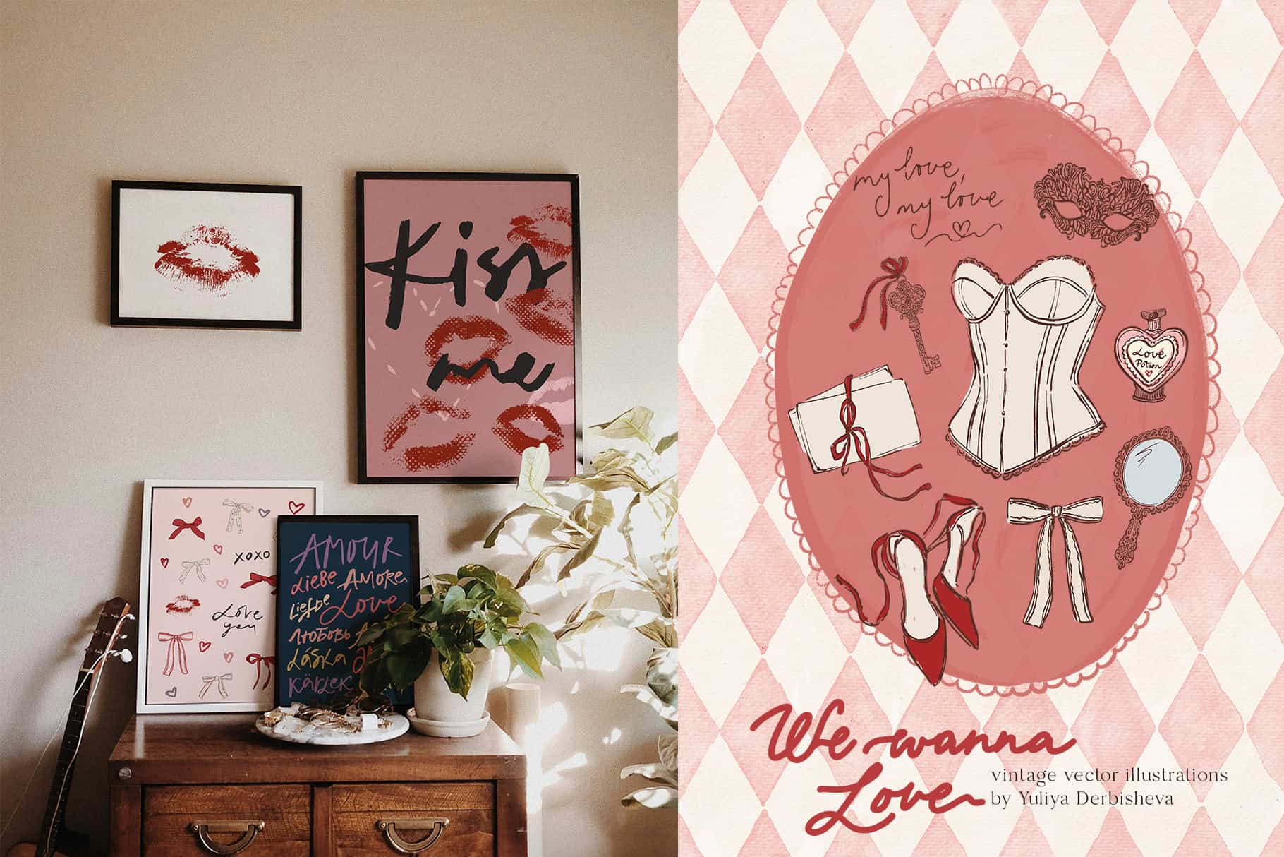 We wanna Love: vector vintage illustrations, Cupids clipart, rococo elegant frames, Valentine's Day posters and cards - Image 4