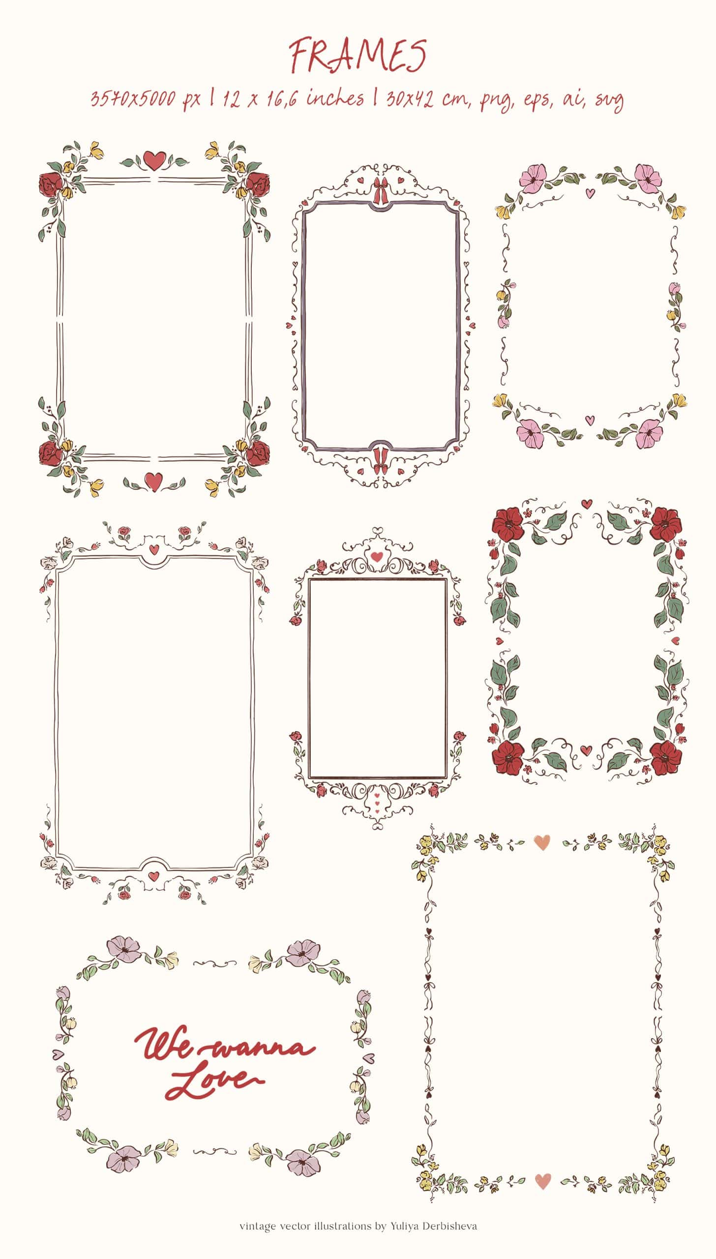 We wanna Love: vector vintage illustrations, Cupids clipart, rococo elegant frames, Valentine's Day posters and cards - Image 10