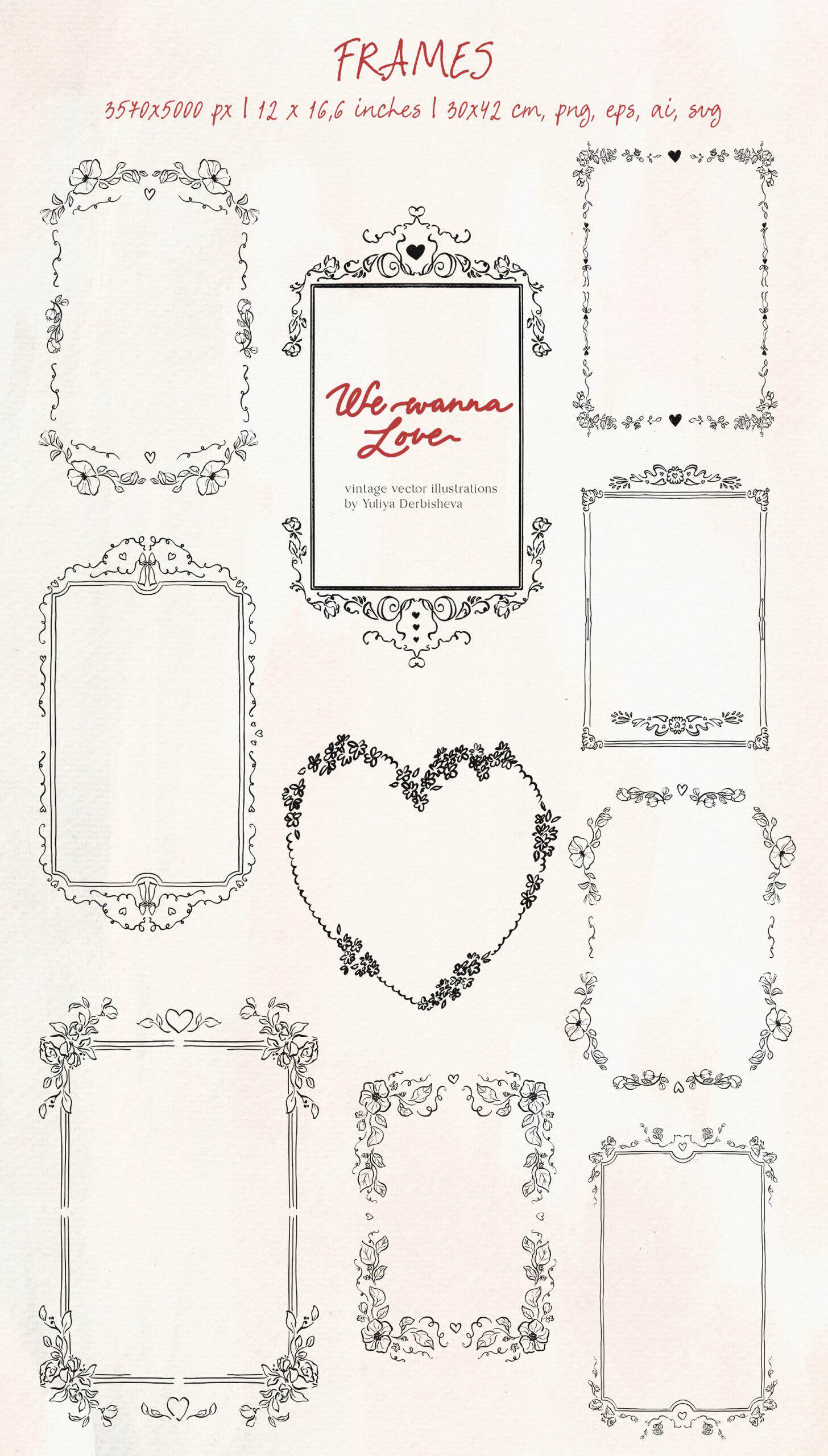 We wanna Love: vector vintage illustrations, Cupids clipart, rococo elegant frames, Valentine's Day posters and cards - Image 16