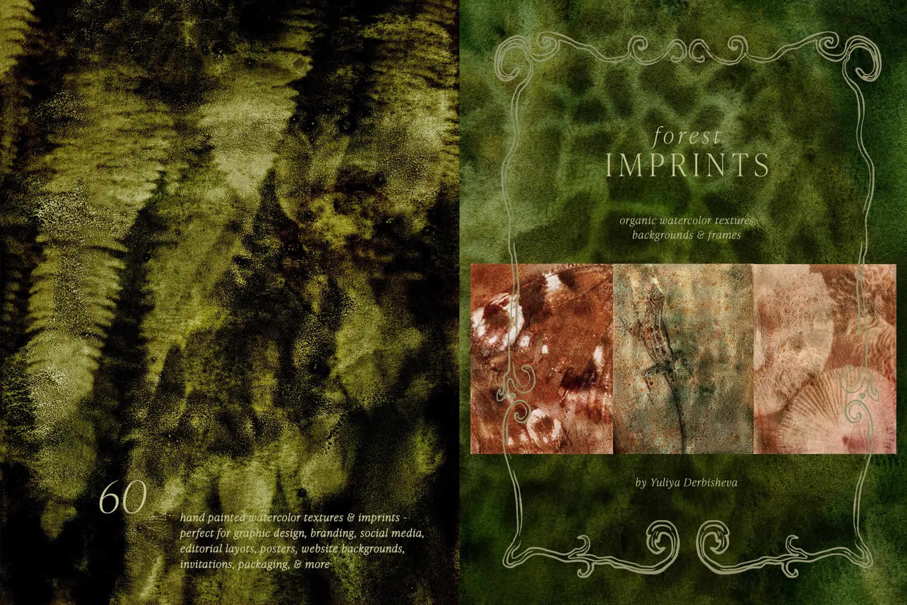 Forest Imprints Organic watercolor botanical animal backgrounds textures abstract for design