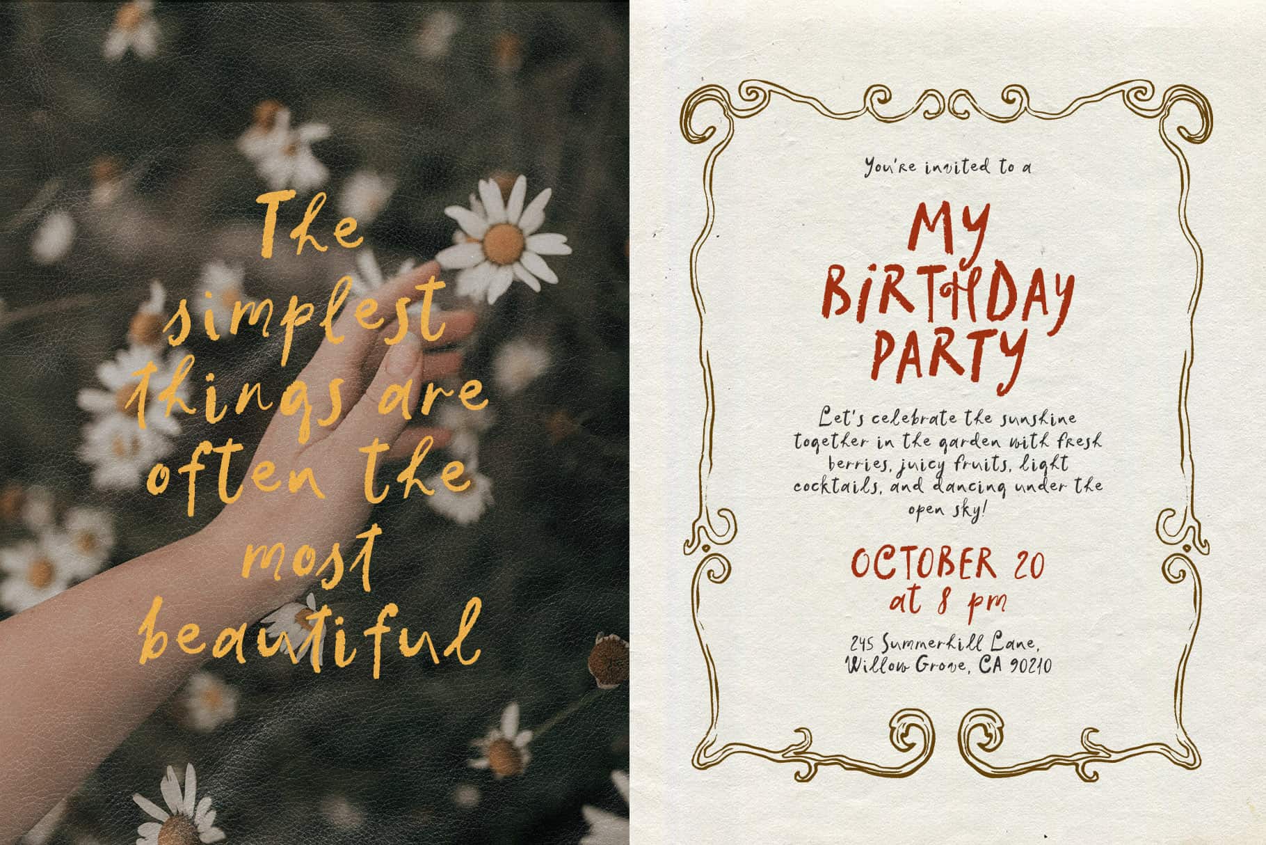 Ink on my hands quirky handwritten script font for social media and birthday invitations