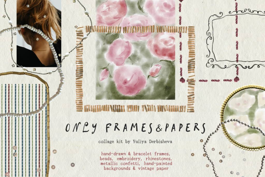 Only frames and papers — tactile collage kit with frames and overlays
