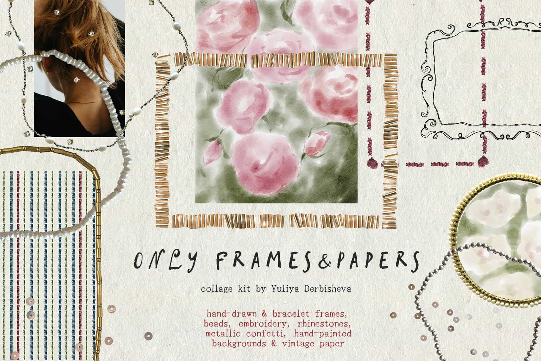 Only frames and papers — tactile collage kit with frames and overlays