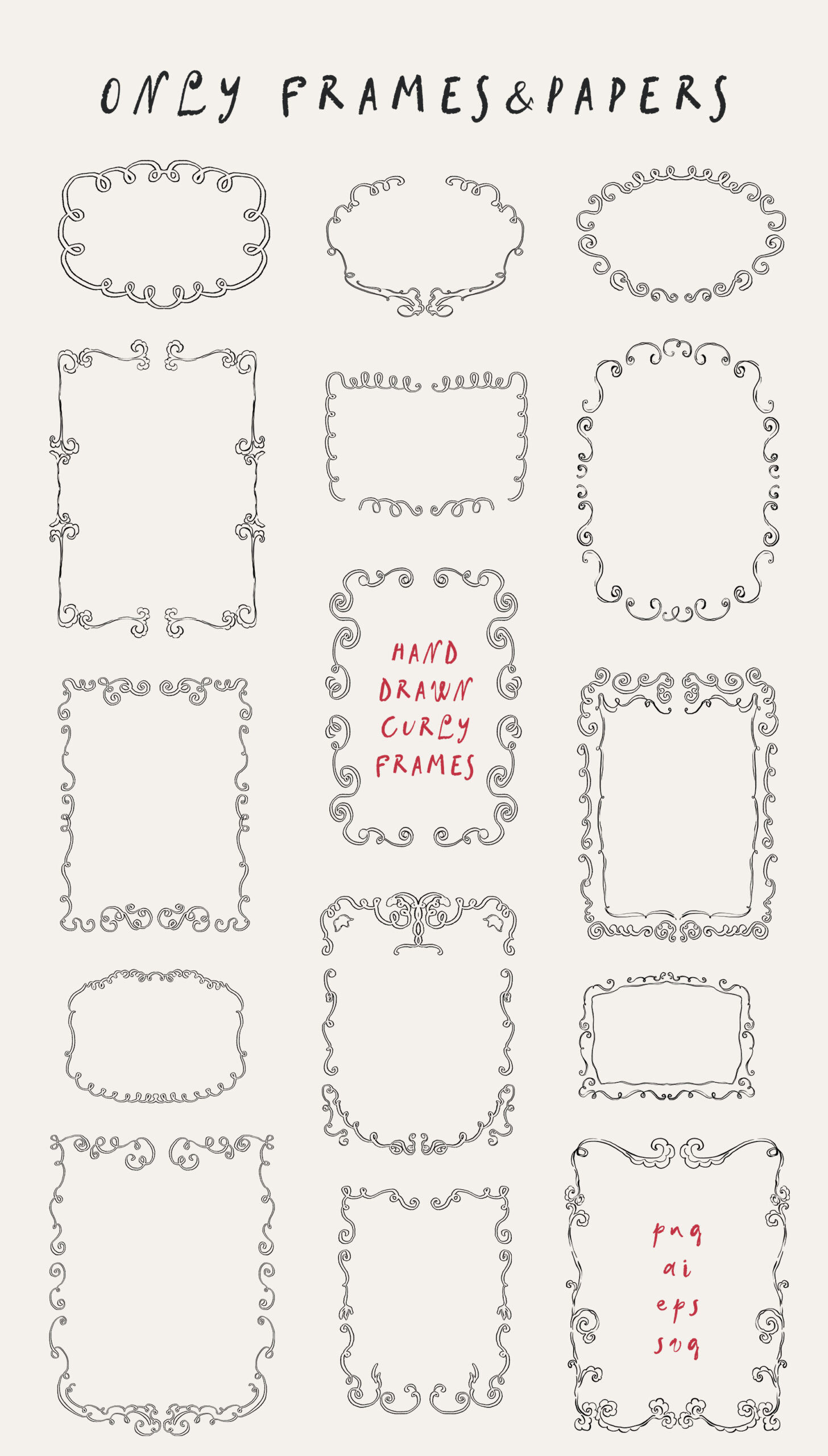 curly line art hand drawn frame png