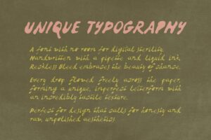 Reckless bleed liquid ink script handwritten font 02-compressed Reckless Bleed handwritten script font — product description on olive green background with pink and yellow ink bleed lettering