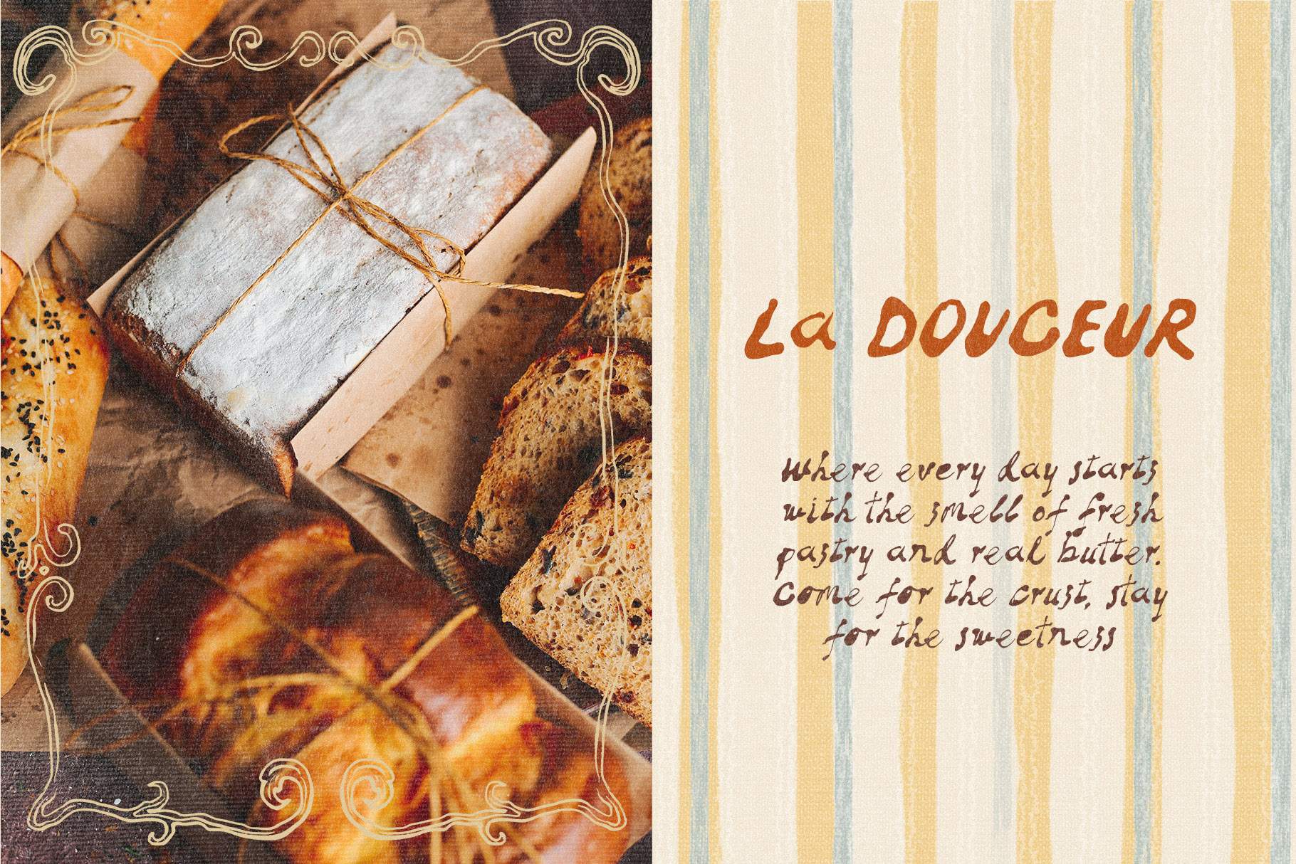 Reckless Bleed handwritten font used for a bakery branding mockup with fresh bread and pastry photography