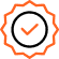 Orange circular badge with checkmark icon inside concentric circles