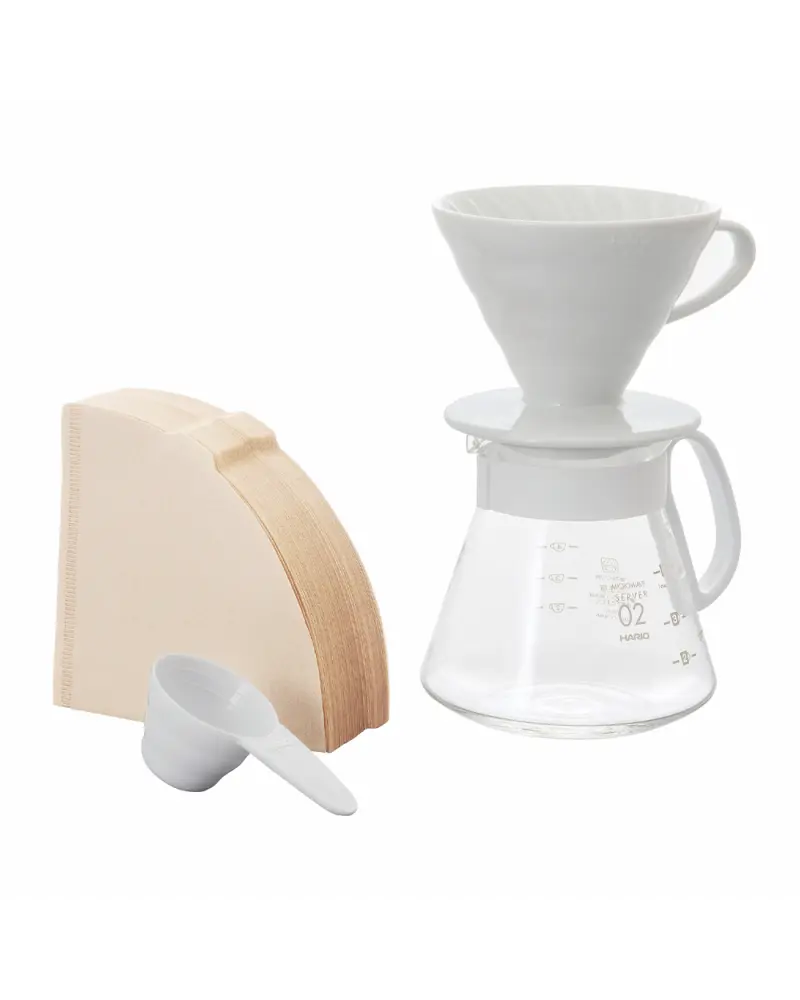 Kit Hario V60 - 02<br>(con dripper de cerámica blanca)