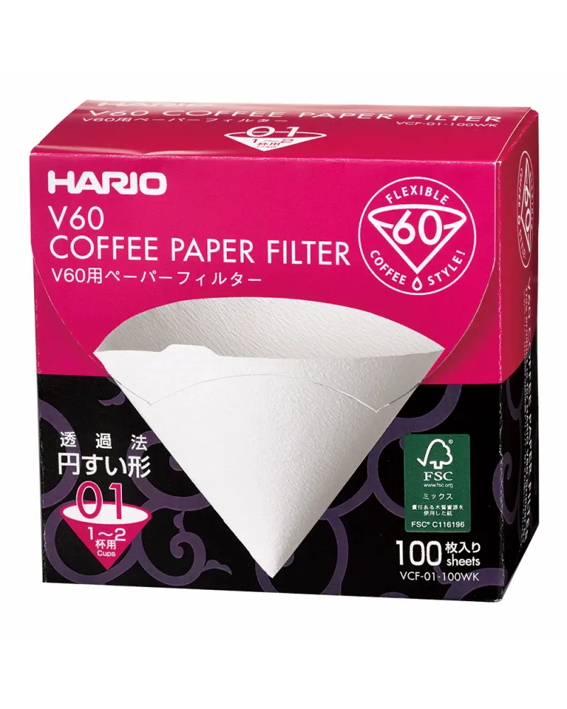 Caja de 100 filtros para Dripper V60 Hario - 01<br>(papel blanqueado)
