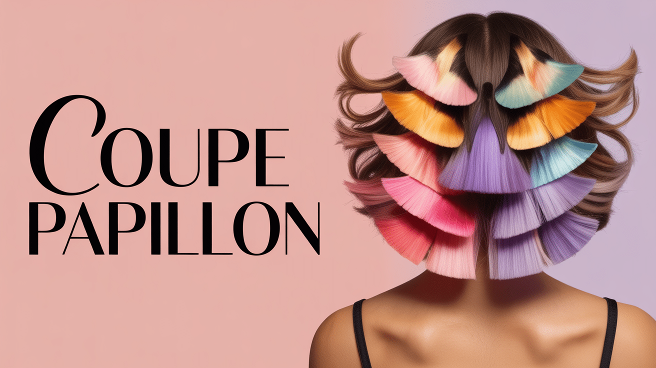 Femme coiffure coupe papillon couches dégradées cheveux ondulés