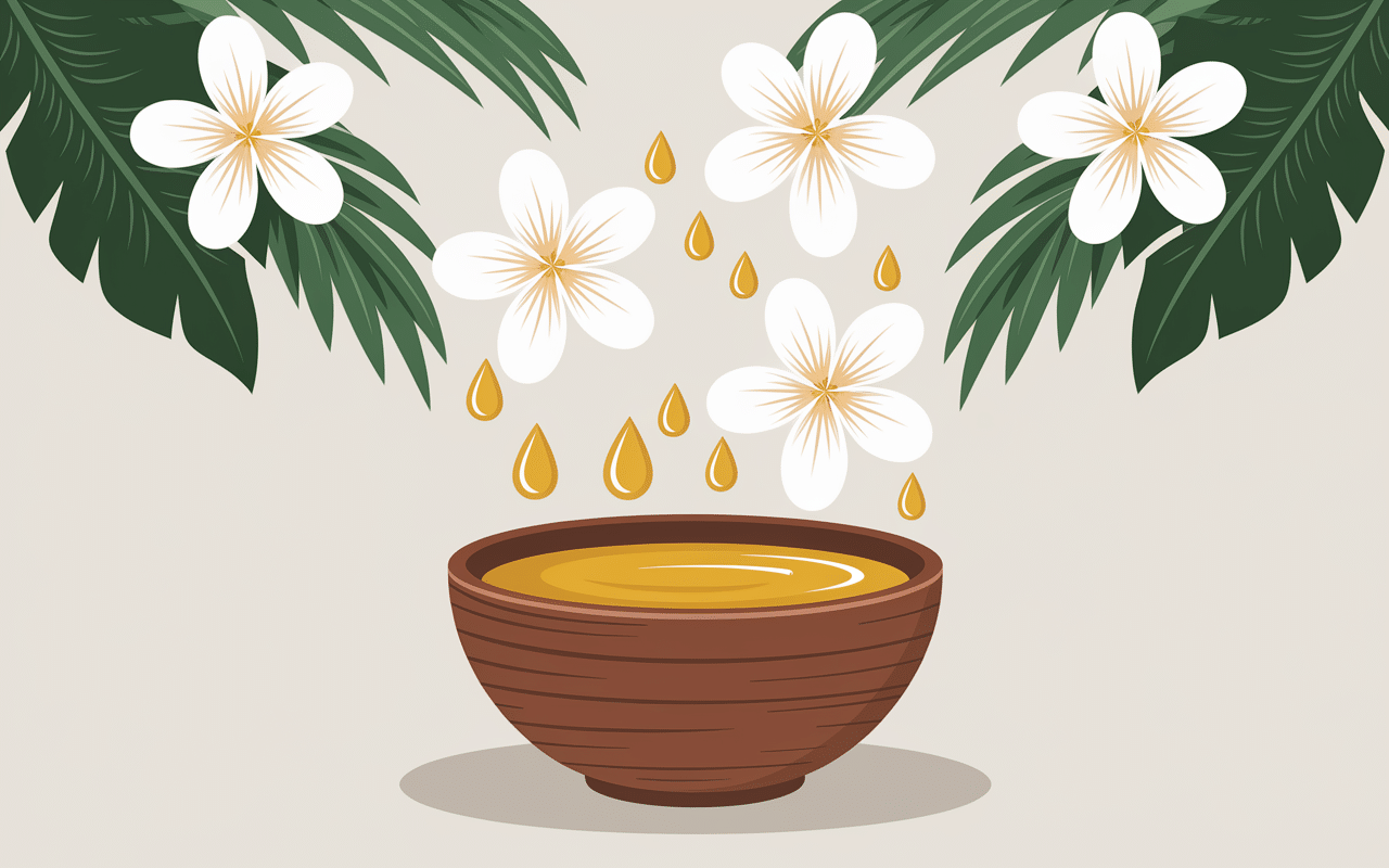 fleurs tiaré tombant dans huile essentielle monoi macération