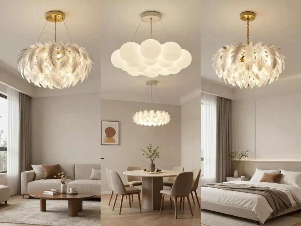 lustre en plume sphère nuage cascade dans pièces