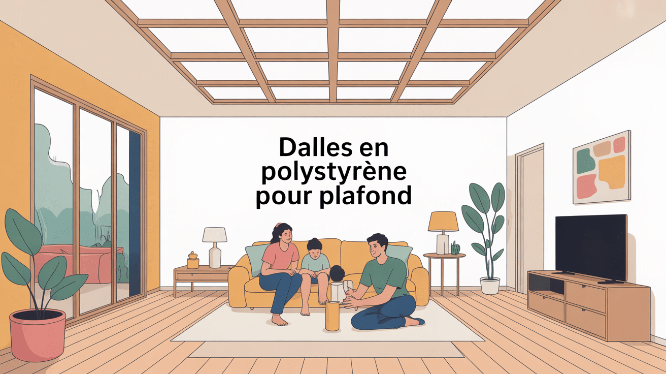 illustration rénovation avec dalles en polystyrène pour plafond