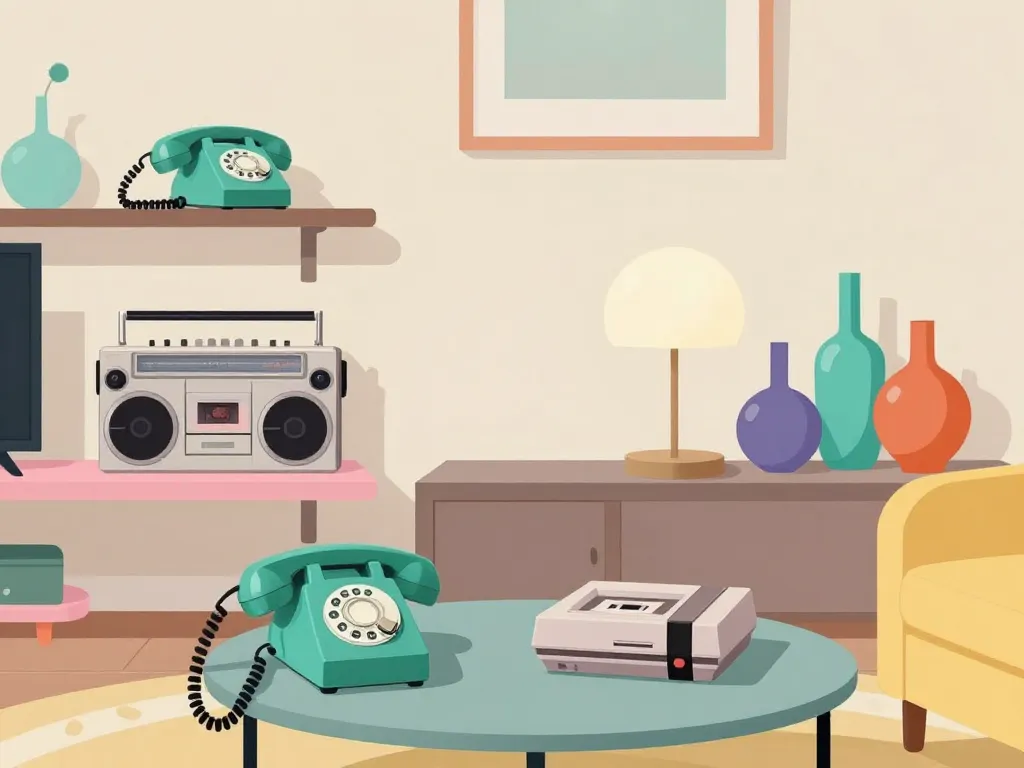 intérieur déco moderne avec objets des annees 80