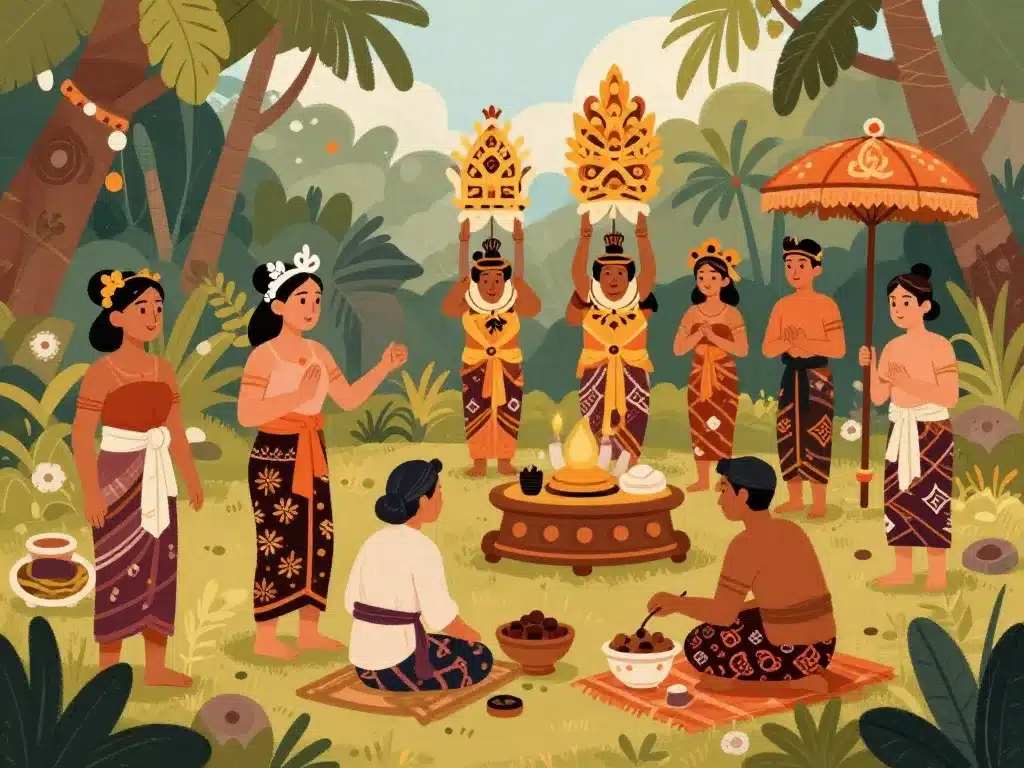 scene sarong bali usage culturel personnages balinais