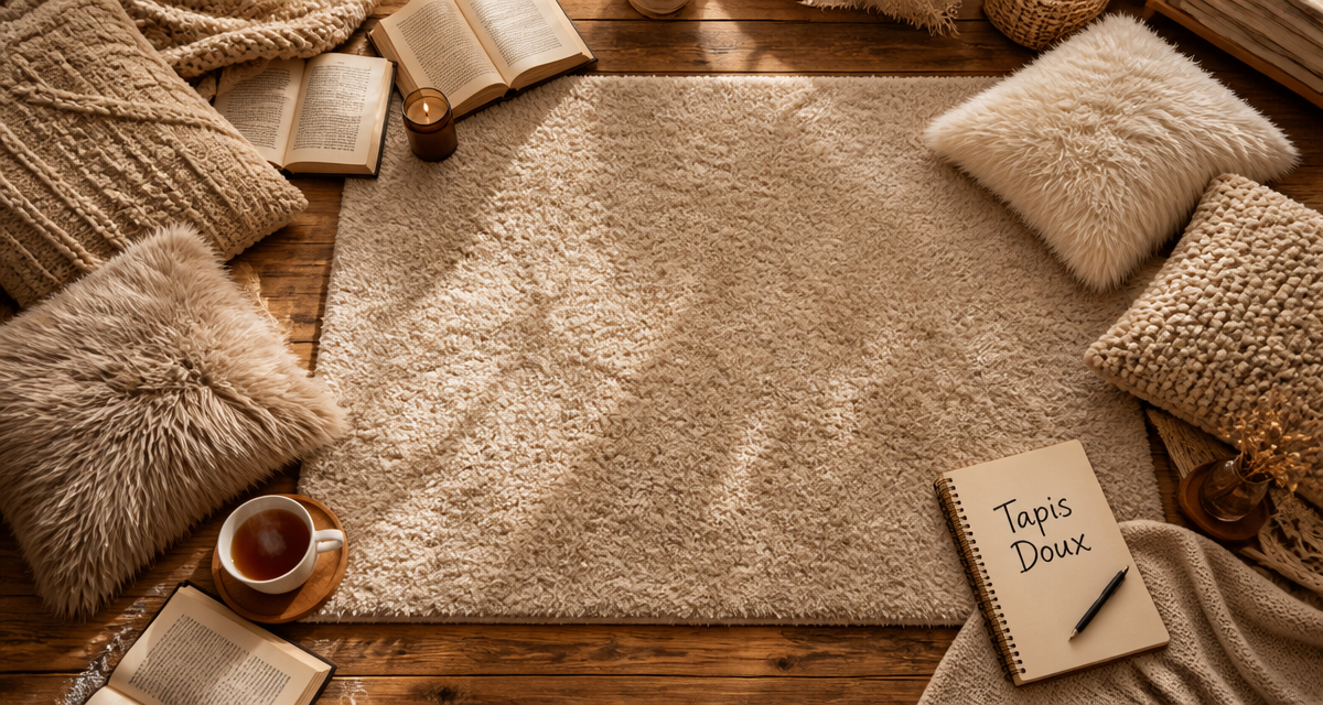 tapis doux beige sur parquet, ambiance cocooning