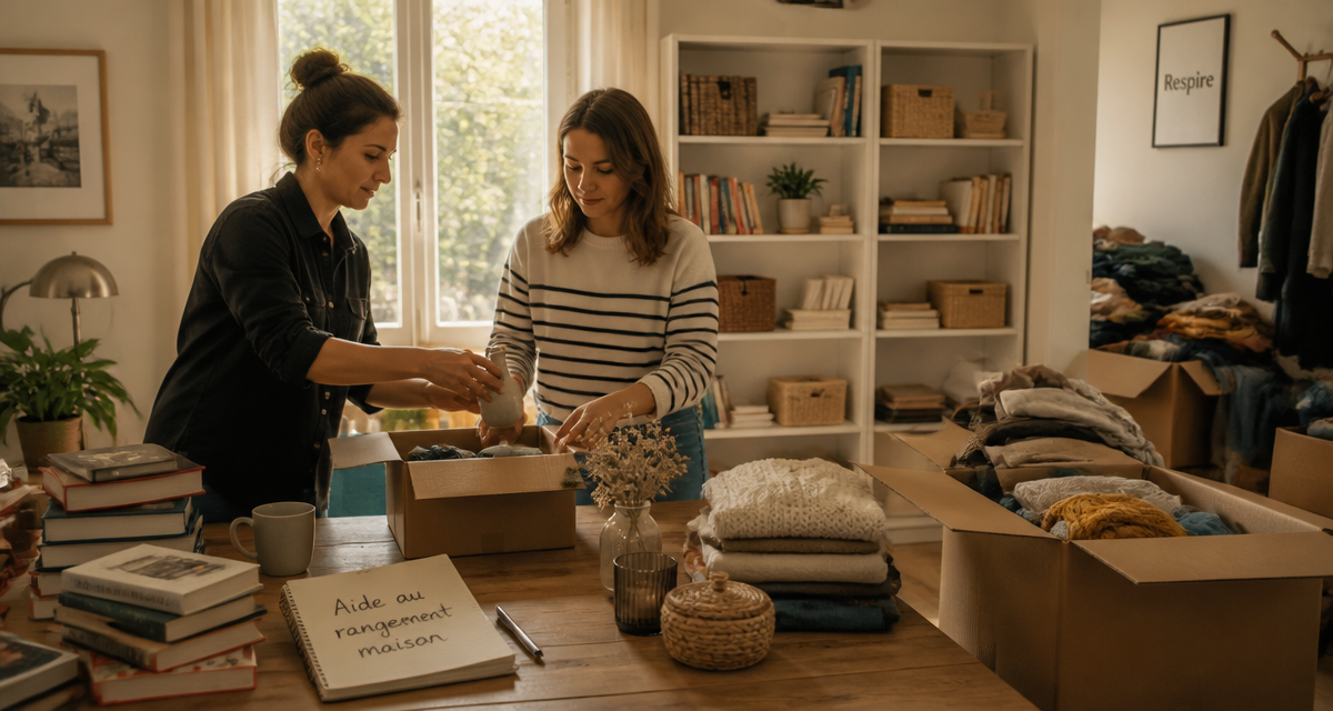 Aide rangement maison, tri objets et organisation