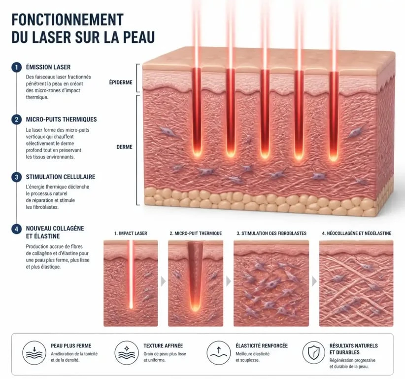 Schéma explicatif du fonctionnement du laser rides visage pour la stimulation du collagène