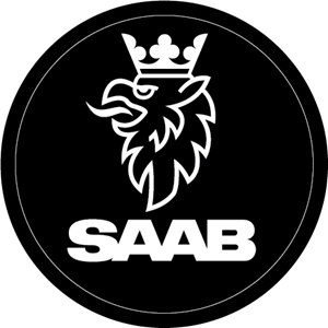 SAAB automotive logo with crown and lion design for car brand.