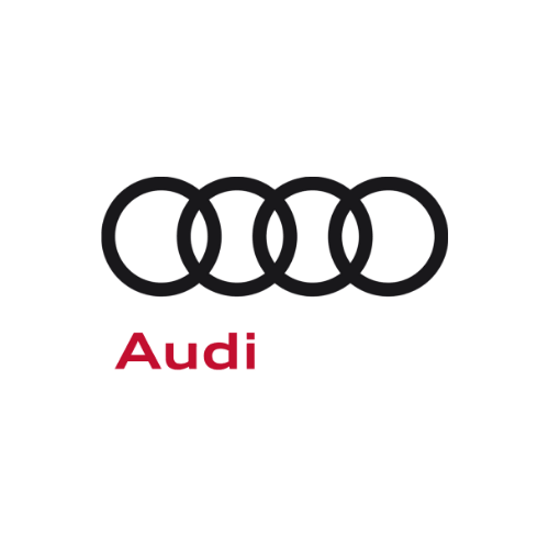 Audi logo with four interlinked rings, representing quality and performance.