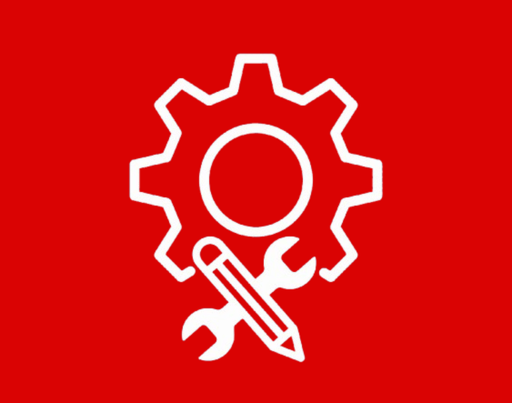 Tire and wheel repair icon on red background, representing automotive maintenance services.
