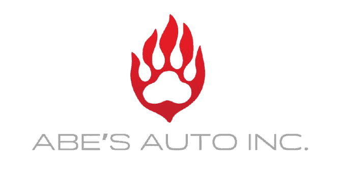 Abe's Auto Inc footer logo with flame icon and company name.