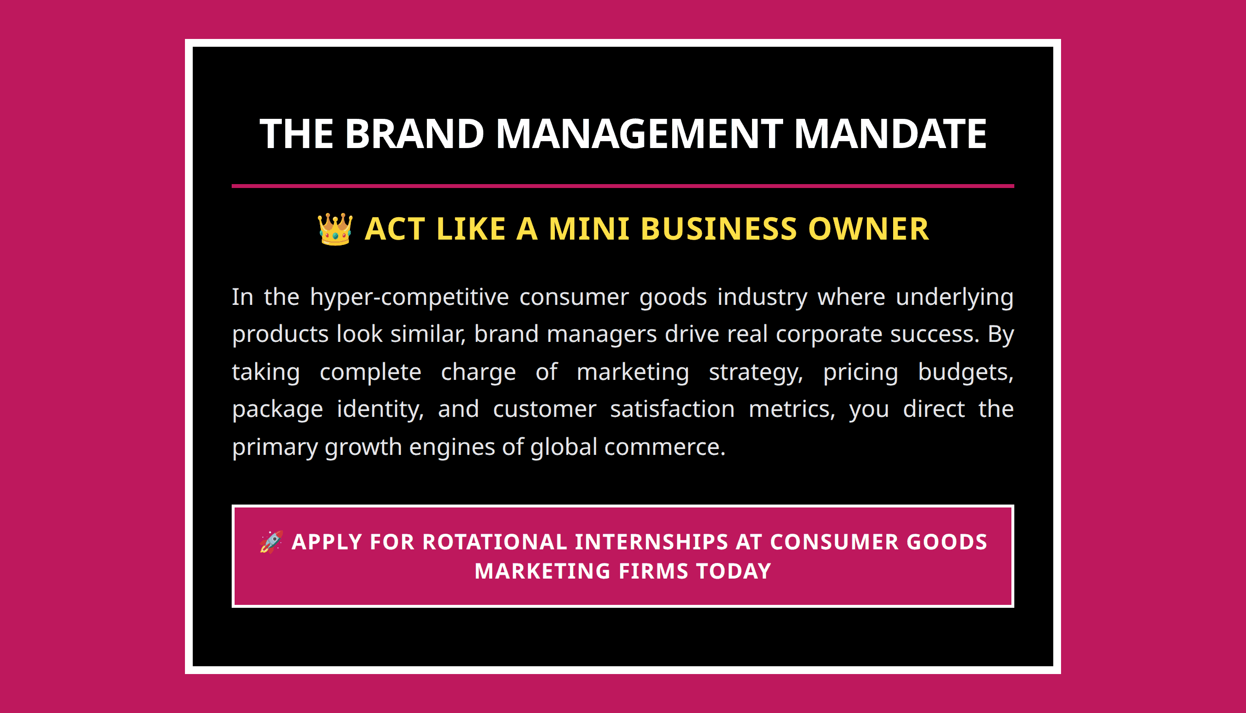 Core summary poster showing brand manager function as mini CEO of product lines