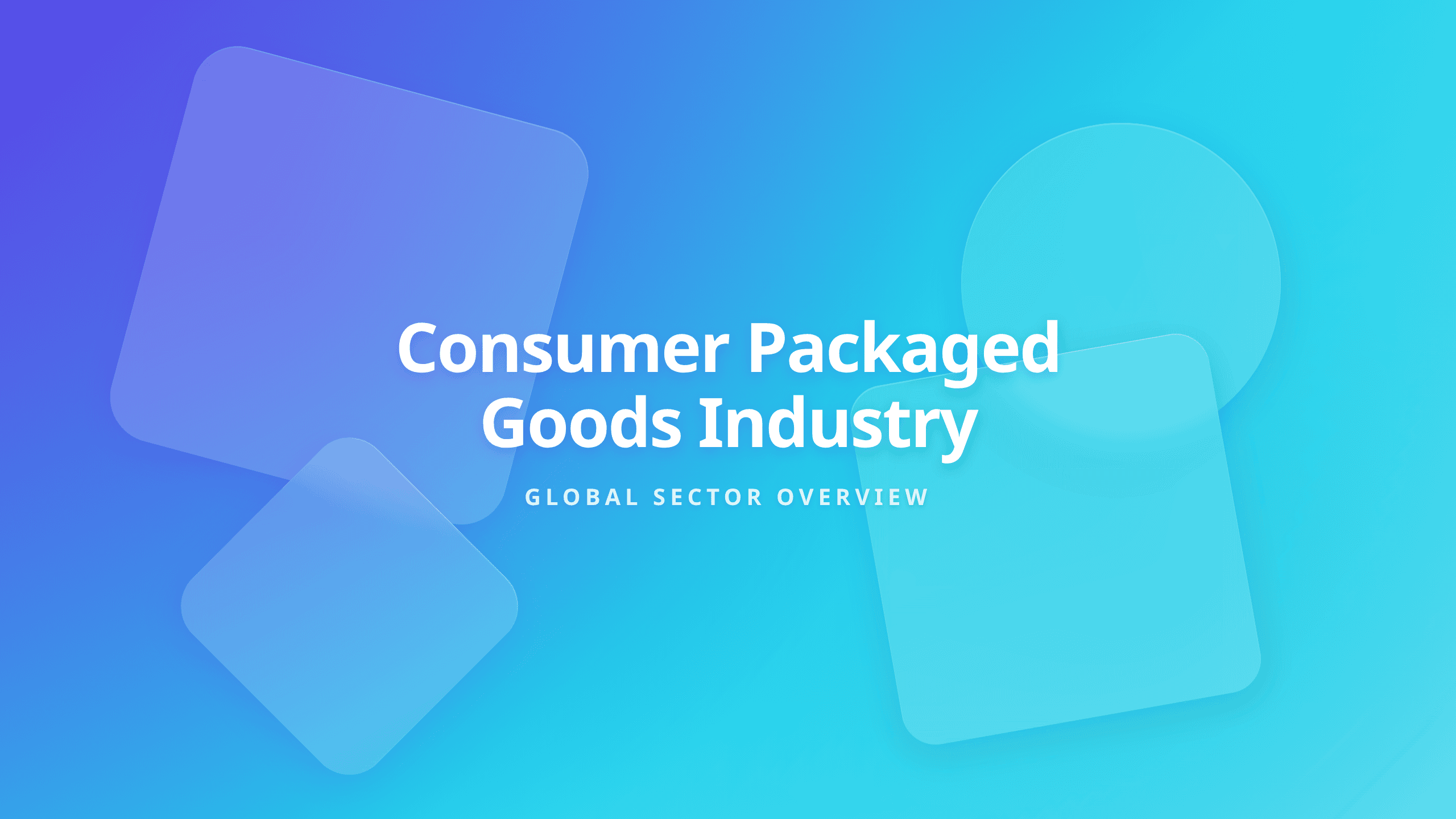 Consumer Packaged Goods Industry Overview text on luminous purple and cyan glassmorphism background