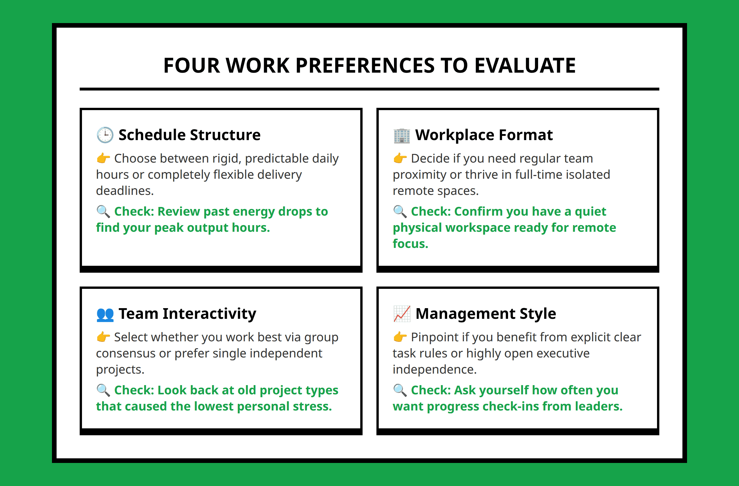 Four Work Environment Preferences to Evaluate Grid