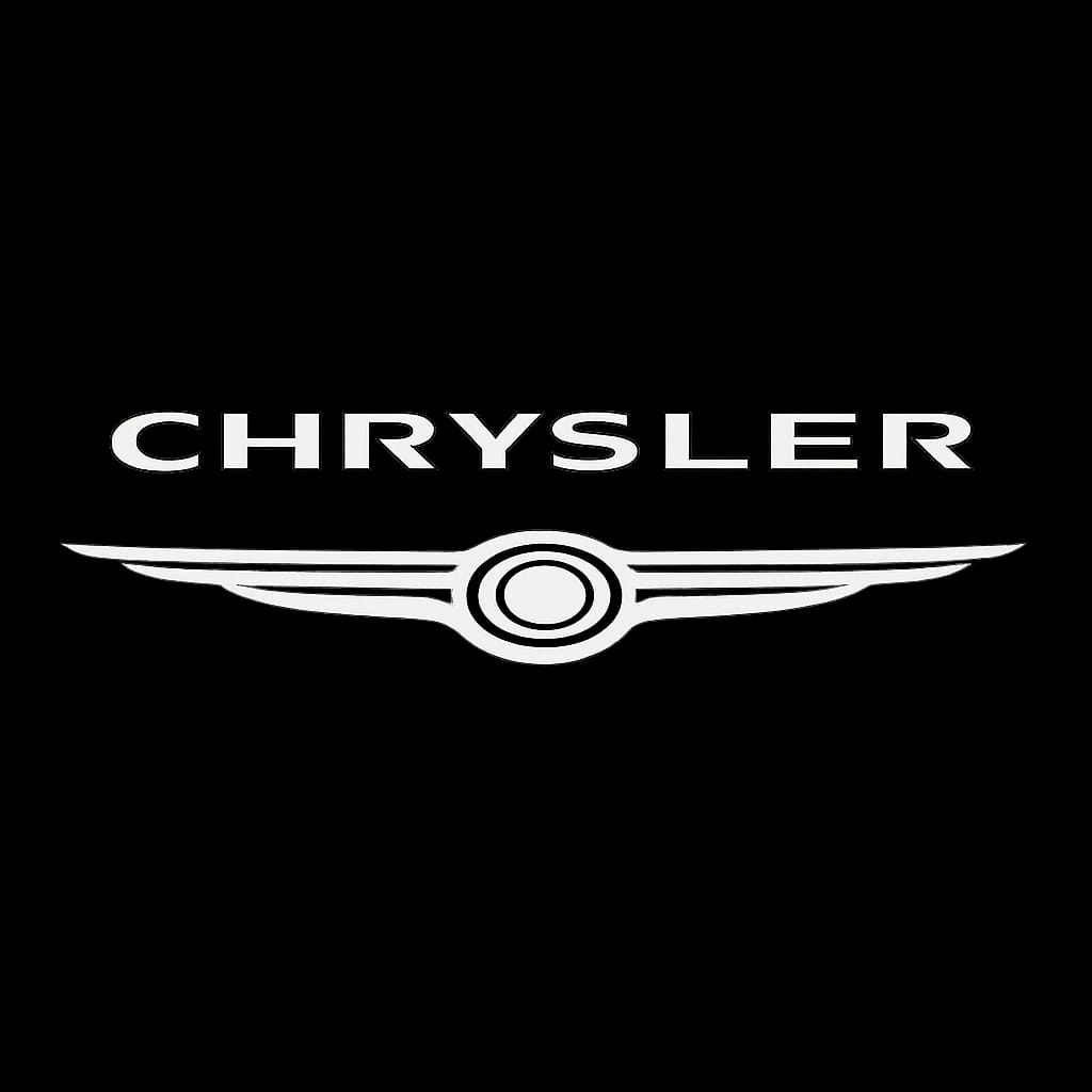 Chrysler emblem logo on a black background at Al’s Automotive.