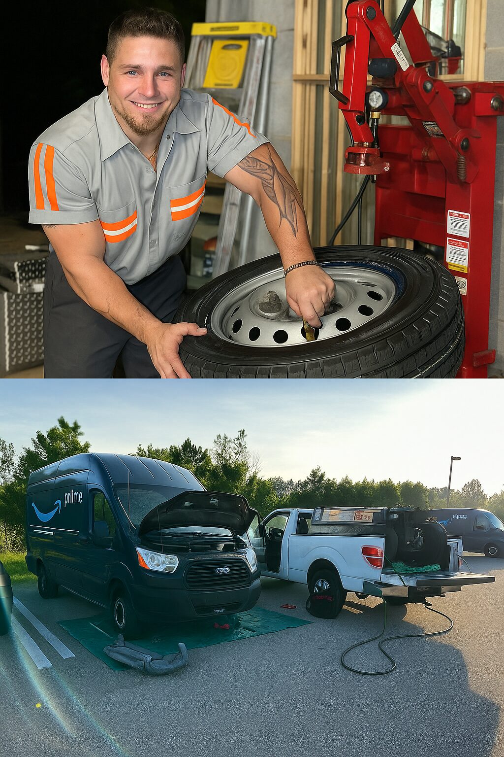 Experienced tire technician working on vehicle tires at AM Ready LLC.