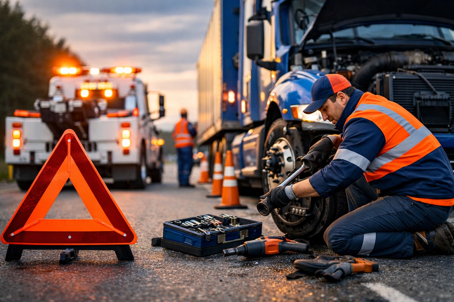 Emergency roadside assistance for trucks and vehicles on the road.