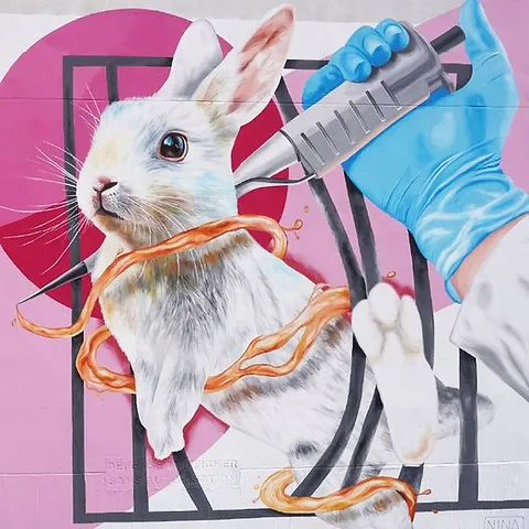 ציור קיר נגד ניסויים בבעלי חיים