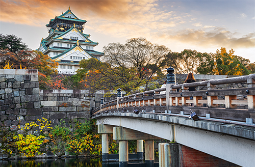 Osaka, Japan at Osaka Castle in Autumn
