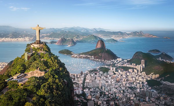 Aerial view of Rio with Corcovado Mountain, Sugarloaf Mountain a