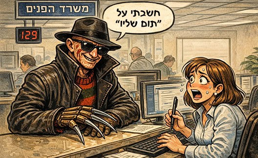איור קומי פרדי קרוגר משנה שם במשרד הפנים לתום שליו