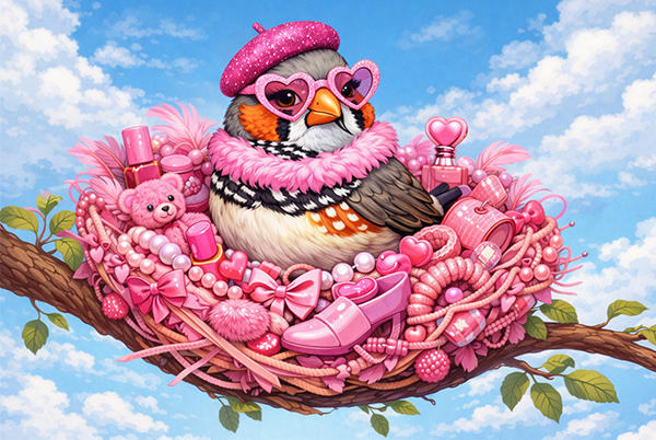 איור קומי של זברה פינק בקן ורוד פוקסיה