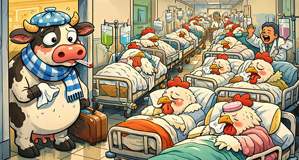 איור קומי שפעת העופות הגיעה לרפת